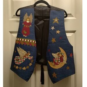Angel Tapestry One Size Open Front Tie Back Vintage-Inspired Holiday Vest